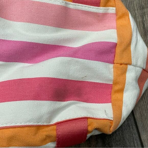 Victoria’s Secret Large Striped Lined Canvas Beach Tote Pink Orange White Gold - Picture 12 of 12